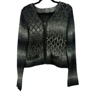 Soyaconcept Wool Alpaca Blend Black Gray Ombre Knit Zip Up Cropped XL Cardigan